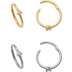 Piercings ANYGOLDS 14K Solid Gold 0.034ctw Diamond Clicker Ear & Nose Hoop Ring Piercing Gauge PCS 10mm, Yellow Gold