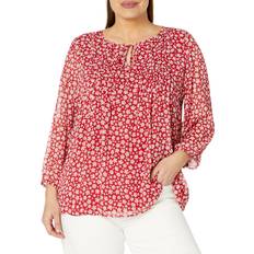 Tommy Hilfiger Red Blouses Tommy Hilfiger Plus Printed Pintuck Tie-Neck Blouse Chili Multi Chili Multi