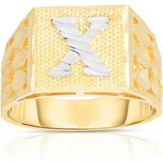 Rings Floreo Men’s 10k Yellow Gold Alphabet Two-Tone Square A-Z Initial Ring Sizes