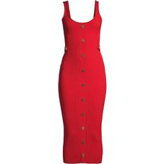 Midikjoler - Røde Michael Kors MK Ribbed Stretch Knit Midi Dress Lacquer Red