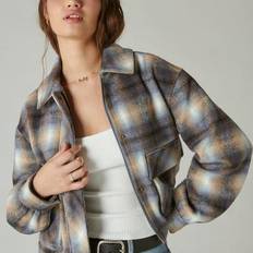 Lucky Brand Women's Cropped Plaid Shirt Jacket Blue Multi Plaid Blue Multi Plaid
