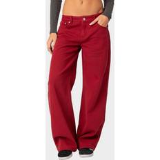 Red - Women Jeans Edikted Women's Roman Low Rise Slouchy Jeans Burgundy Burgundy