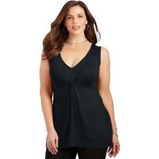 Tank Tops Catherines Plus Women's Curvy Collection Twist Front Tank in Black Size 3X