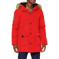 Red Coats Superdry Mens Everest Parka Coat, Main Button and Zip Fastening High Risk Red