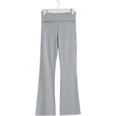Bomull - Dame Bukser & Shorts Gina Tricot Soft Touch Folded Flare Trousers - Gray Melange