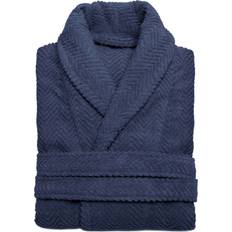 Cotton - Unisex Sleepwear Linum Home Textiles Herringbone Weave Unisex Bathrobe Midnight Blue