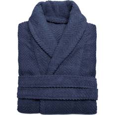 Cotton - Unisex Robes Linum Home Textiles Herringbone Weave Unisex Bathrobe Midnight Blue