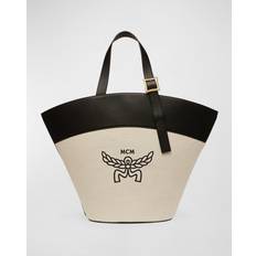 Fabric Tote Bags MCM Lauretos Logo Canvas Shopper Tote Bag
