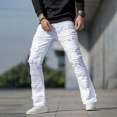Shein Men - White Jeans Shein Men'S Patchwork Straight Leg Jeans