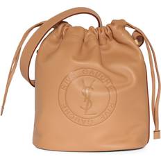 Herre Bøttevesker Saint Laurent Logo-stamped Drawstring Leather Bucket Bag Mens Brown Gold