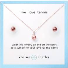 Rose Gold Jewelry Sets Chelsea Charles Tennis Ball Charm Necklace and Earrings Gift Set, Men's, Rose Gold