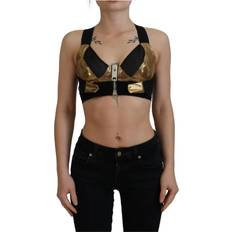 Dolce & Gabbana Polyester T-shirts & Tank Tops Dolce & Gabbana Black Gold Sleeveless Cropped Bustier Women's Top