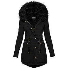 Womens Winter Coats Warm Sherpa Lined Jacket Mid Length Heavy Parka Coat  Thickened Windproof Outerwear with Fur Hood