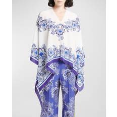 White - Women Capes & Ponchos Etro Engineer Bandana Floral-Print Silk Poncho