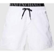 Armani Exchange White Shorts Armani Exchange Badehose mit Label-Details in Weiss, Größe