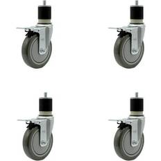 DIY Accessories Service Caster Stainless Steel Polyurethane Swivel Expanding Set of 4 w/5 x 1.25 Gray Wheels and 1-7/8 Stems Includes 4 with Total Lock Brakes 1400 lbs Total Capacity Brand