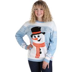 Christmas Sweaters - L - Men Friendly Snowman Ugly Christmas Sweater Ugly Holiday Sweaters Orange/Blue/White