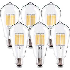 Vintage LED Edison Bulb, Dimmable LED Edison Bulb, 10W Led Filament Light Bulbs, ST64 Edison Clear Glass Light Bulbs, 1000 Lumen 2700K Warm White, 100 Watt Equivalent, E26 Medium Base 6 Pack