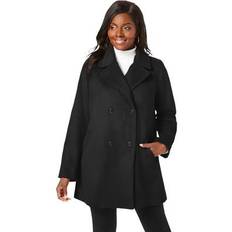 Outerwear Jessica London Plus Women's A-Line Wool Peacoat in Black Size 30 Winter Wool Double Breasted Coat