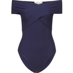 Blå - Dame Bodys Michael Kors Ribbed Stretch Knit Crossover Bodysuit Blue