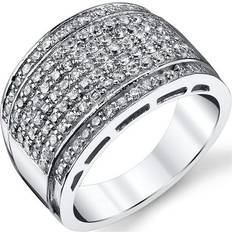 Men Rings Sterling Silver Men High Polish Micro-Pave Wedding Band Ring Simulated Diamond Cubic Zirconia CZ 13.5MM
