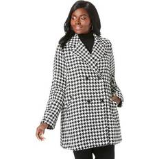 Jessica London Plus Women's A-Line Wool Peacoat in Ivory Houndstooth Size 20 Winter Wool Double Breasted Coat