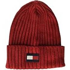 Tommy Hilfiger Red Beanies Tommy Hilfiger Men's Ribbed Cuff Hat, Red Flag Patch, One