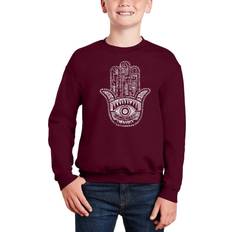 LA Pop Art Big Boy's Hamsa Word Art Crewneck Sweatshirt - Maroon