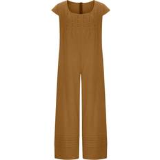 Brown Jumpsuits & Overalls Azrian Women Casual Short Sleeve Jumpsuit - Yellow