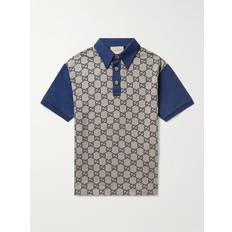 Beige - Herre Pikéskjorter Gucci Panelled Cotton-Jersey and Logo-Jacquard Silk-Blend Polo Shirt Men Blue