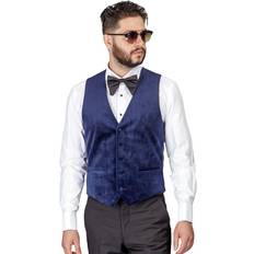 Accessories AZAR MAN Men's Velvet Slim Fit Dress Suit Vest Button Adjustable Back Strap Navy Blue, Chest XSmall