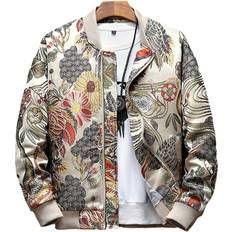 L - Men - White Dresses Men Coat Japanese Embroidery Slim Fit Bomber Jacket Male Windbreaker Coats White