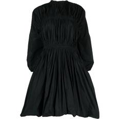 Breathable Dresses Jil Sander long-sleeved pleated minidress women Polyester/Calf Leather Black