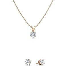 White Jewelry Sets Paris Jewelry 18K Rose Gold Round 1/2ct White Sapphire Round Necklace and Earrings Set Plated