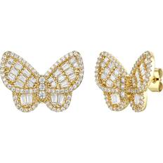 Brown - Silver Earrings Rg 14k Gold Plated Diamond Cubic Zirconia Clusters Butterfly Stud Earrings