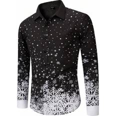 Shein Polyester Shirts Shein Men'S Snowflake Printed Button Front Shirt