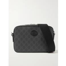 Gucci Messenger Bags Gucci Leather-Trimmed Monogrammed Coated-Canvas Messenger Bag Men Black