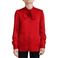 Dolce & Gabbana Red Blouses Dolce & Gabbana Red Ascot Collar Long Sleeves Blouse Women's Top