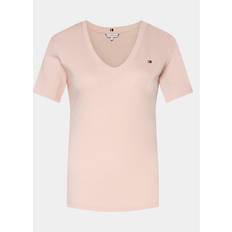 Tommy Hilfiger Damen T-Shirts Tommy Hilfiger Gestreiftes Slim Fit T-Shirt mit V-Ausschnitt WHIMSY PINK