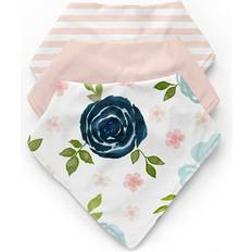 Food Bibs on sale Sweet Jojo Designs Watercolor Floral Navy Blue & Pink Fabric Bandana Baby Bibs 3-pack