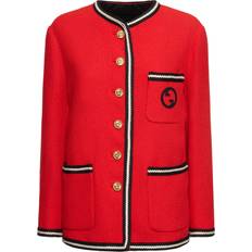 Gucci Red Outerwear Gucci Wool Tweed Jacket W/ Interlocking Strawberry