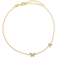 Adina Eden Pavé Butterfly Initial Anklet - Gold/Transparent