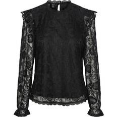 Pieces Olline Lace Long Sleeved Blouse - Black