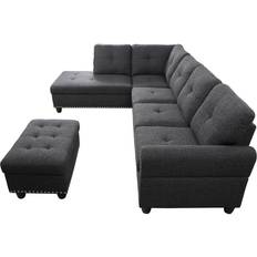 Devion Furniture Sectional with Ottoman Dark Gray Sofa 99.5" 5 Seater