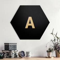 Schwarz Wanddekos Klebefieber Hexagon-Alu-Dibond Bild Buchstaben Buchstabe Wanddeko