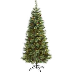 Nearly Natural Mountain Pine White/Green Christmas Tree 72"