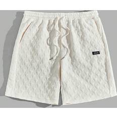 Shein Men - White Shorts Shein Men's Drawstring Waist Letter Printed Knit Shorts