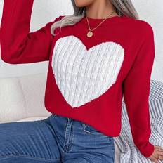 Shein Red Sweaters Shein Womens Love Heart Pattern Round Neck Pullover Sweater