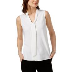 White Blouses Kasper Womens Tie Neck Blouse Petite White