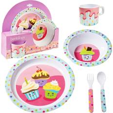 Plastic Baby Dinnerware Bentology Mealtime Feeding Set 5pcs Cupcake
